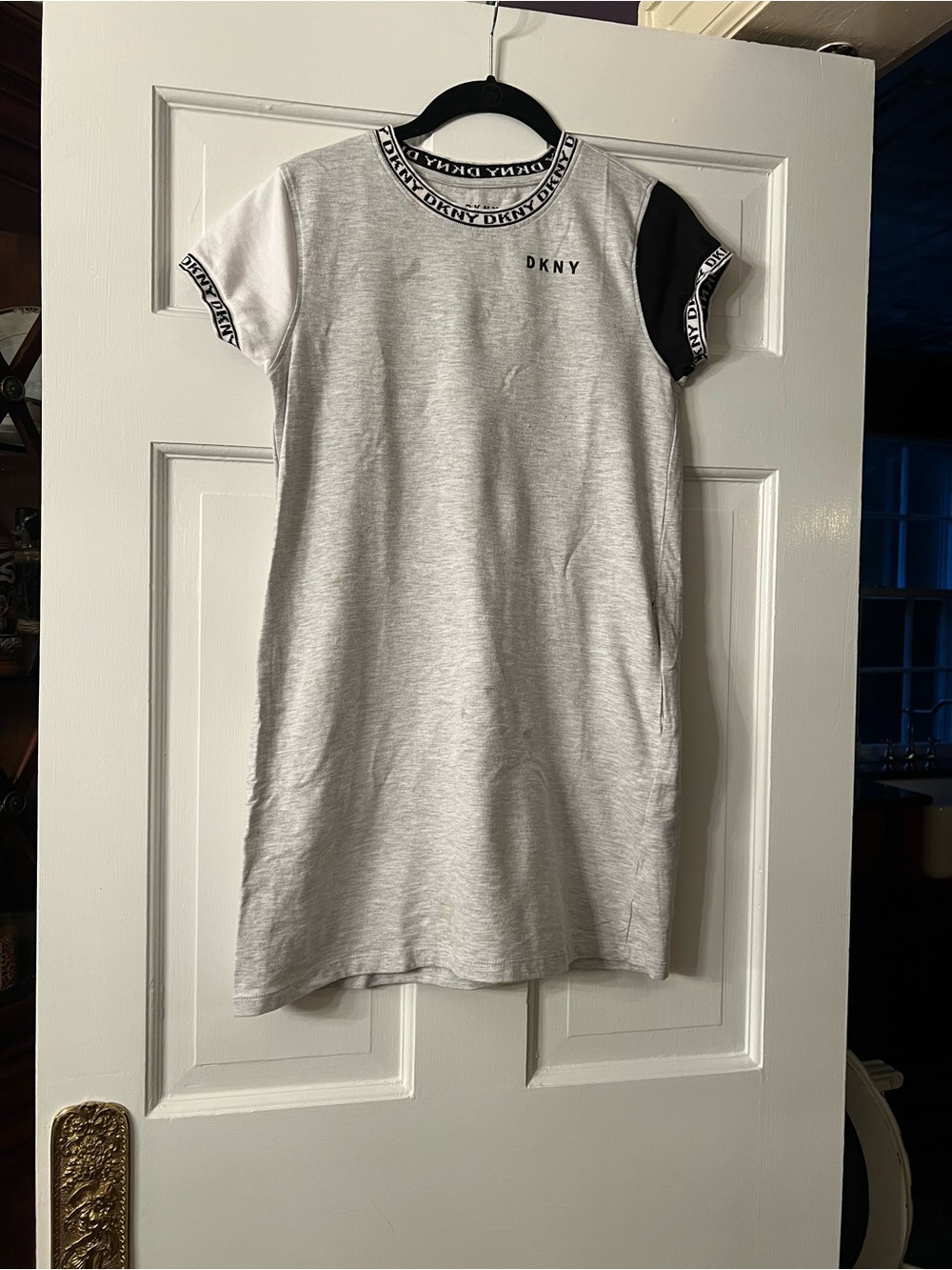 DKNY Light Gray Dress with Black Sleeve Trim